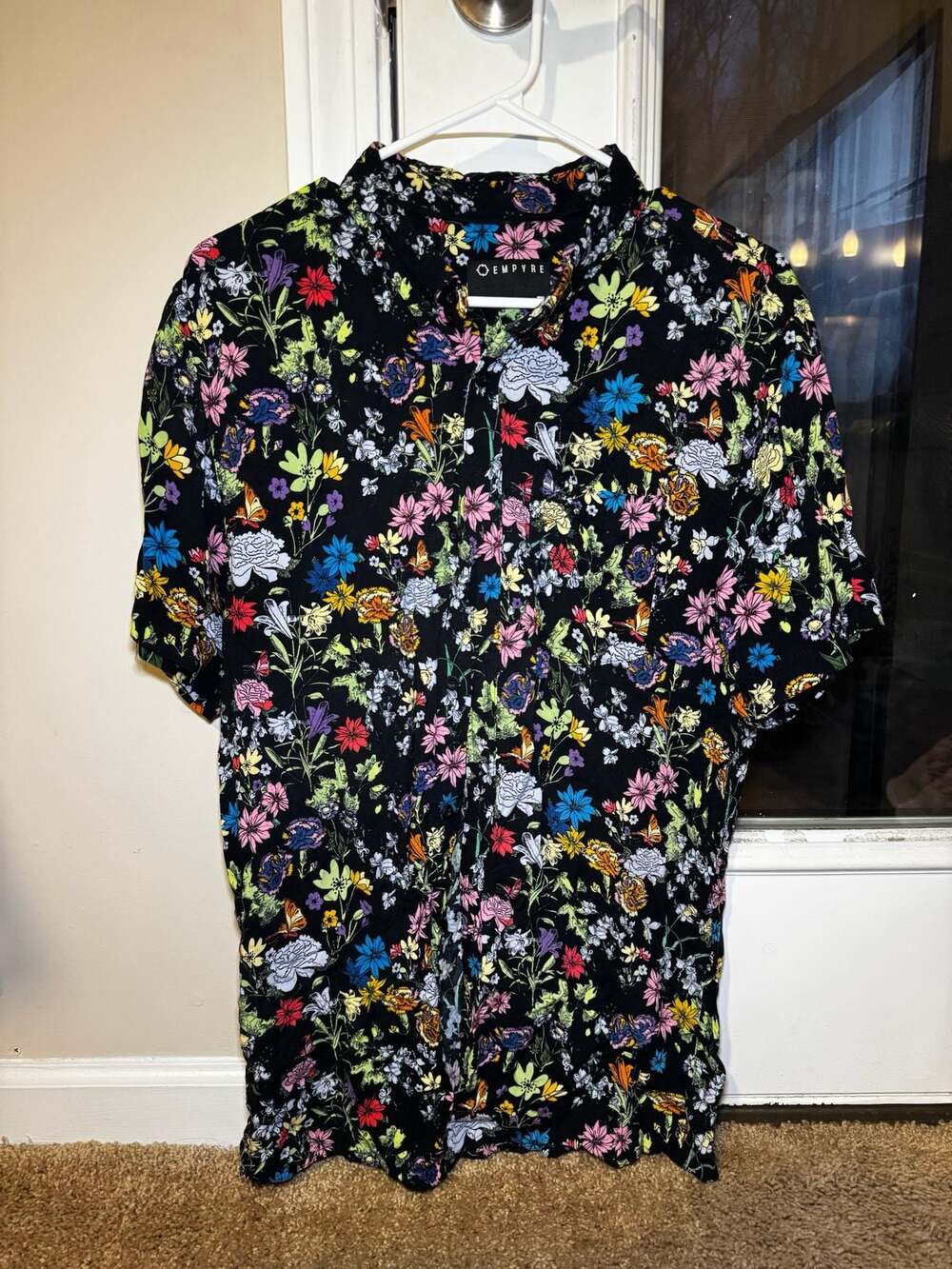 Empyre Tate Black Floral Short Sleeve Button Up Shirt